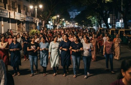 रातको सडक महिलाका लागि पनि हो भन्ने सन्देश दिन बेङ्गलुरुमा ५ किलोमिटर &lsquo;नाइट वाक&rsquo;